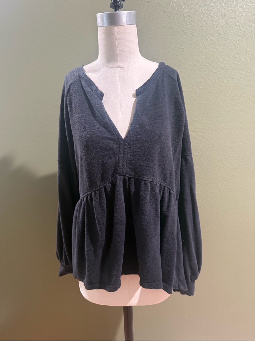 Pilcro Black Peplum Pullover with V-Notch